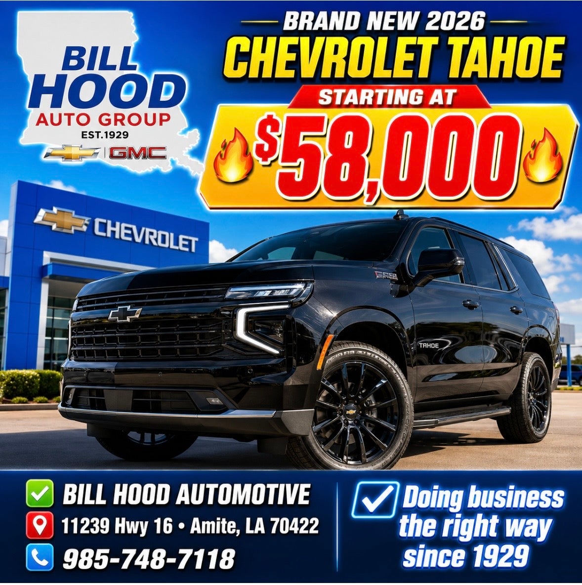 2026 Chevrolet Tahoe starting at $58,000